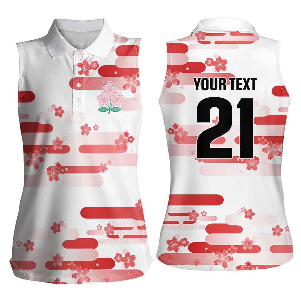2026 Autumn Rugby Nations Japan Custom Women Sleeveless Polo Shirt White Sakura Japanese Asanoha Seigaiha