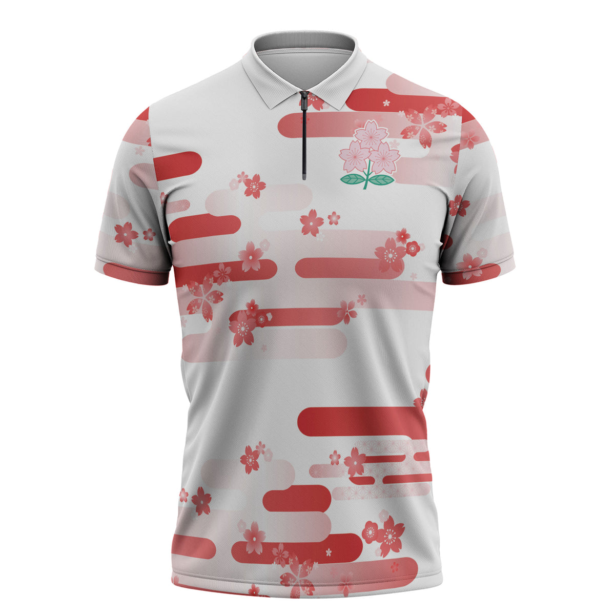 2026 Autumn Rugby Nations Japan Custom Zipper Polo Shirt White Sakura Japanese Asanoha Seigaiha