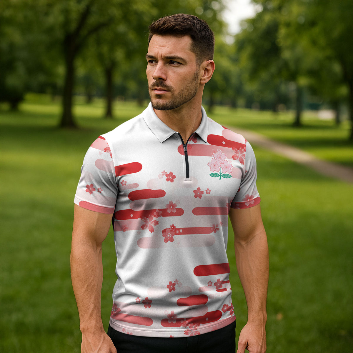 2026 Autumn Rugby Nations Japan Custom Zipper Polo Shirt White Sakura Japanese Asanoha Seigaiha