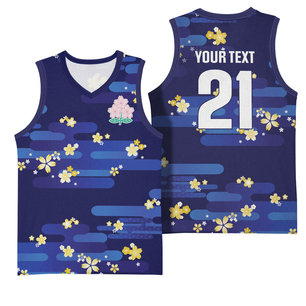 2026 Autumn Rugby Nations Japan Custom Basketball Jersey Blue Sakura Japanese Asanoha Seigaiha