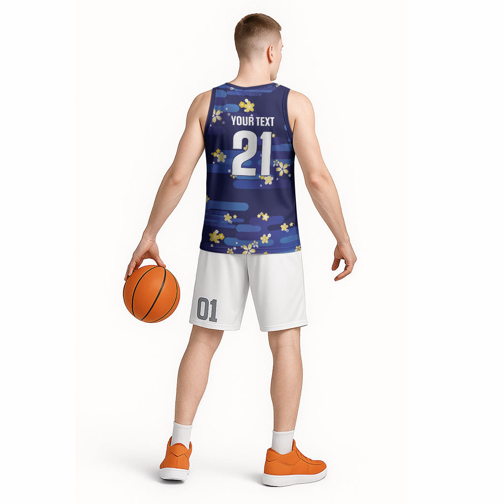 2026 Autumn Rugby Nations Japan Custom Basketball Jersey Blue Sakura Japanese Asanoha Seigaiha
