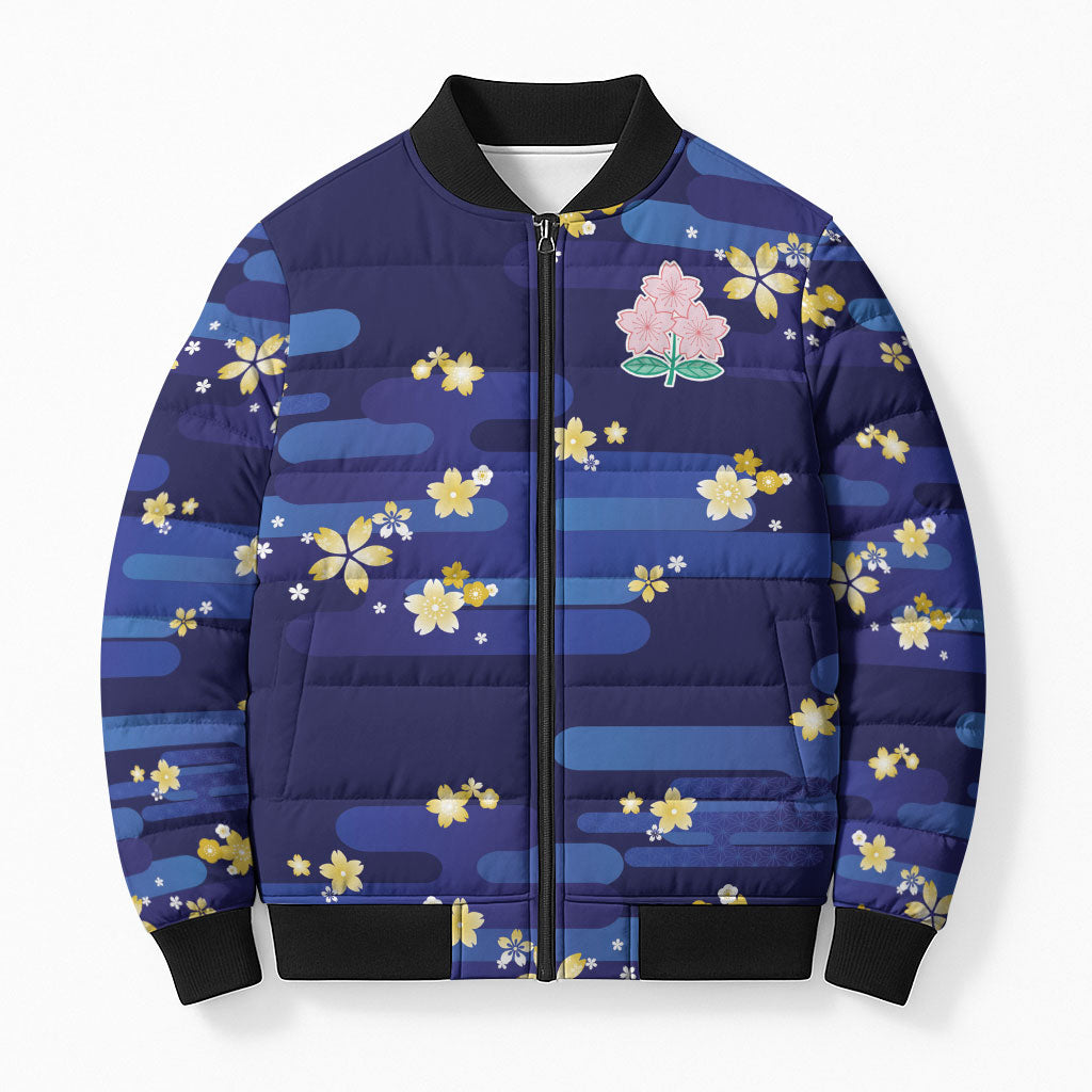 2026 Autumn Rugby Nations Japan Custom Bomber Puffer Jacket Blue Sakura Japanese Asanoha Seigaiha