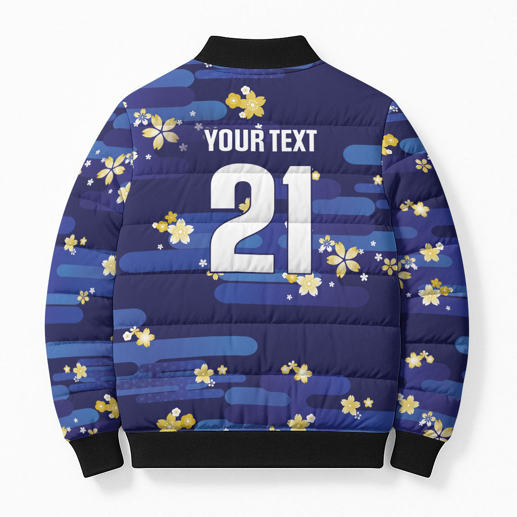 2026 Autumn Rugby Nations Japan Custom Bomber Puffer Jacket Blue Sakura Japanese Asanoha Seigaiha