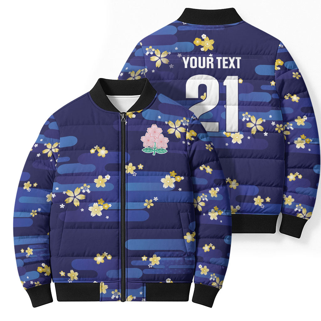 2026 Autumn Rugby Nations Japan Custom Bomber Puffer Jacket Blue Sakura Japanese Asanoha Seigaiha