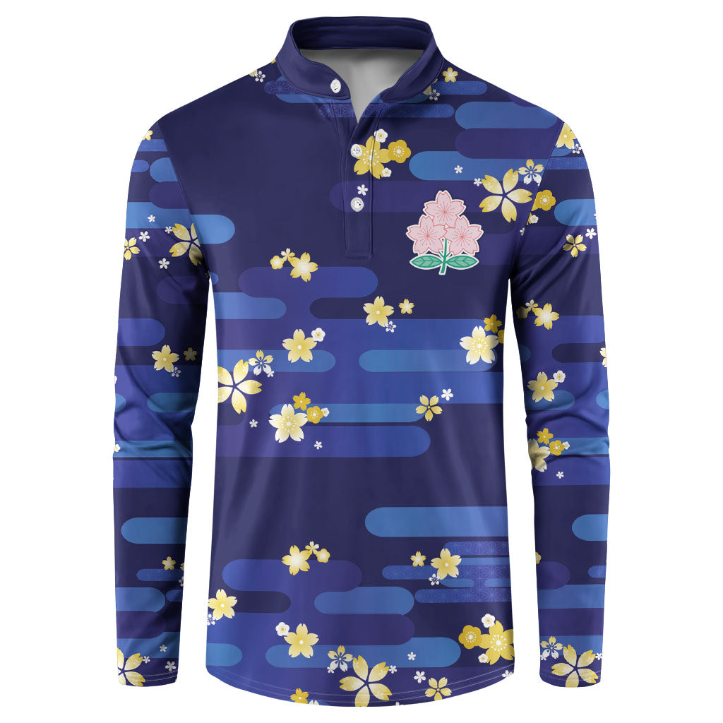 2026 Autumn Rugby Nations Japan Custom Button Sweatshirt Blue Sakura Japanese Asanoha Seigaiha