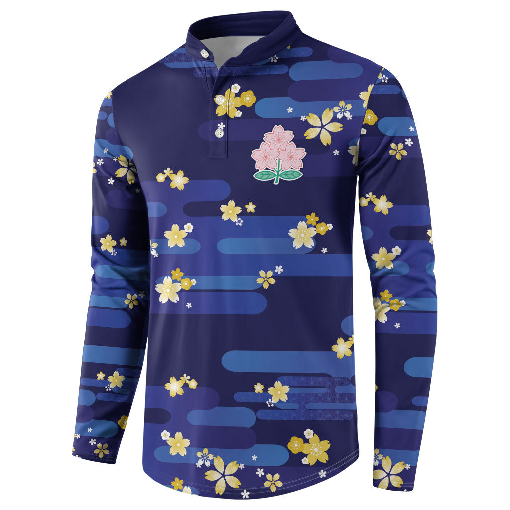2026 Autumn Rugby Nations Japan Custom Button Sweatshirt Blue Sakura Japanese Asanoha Seigaiha