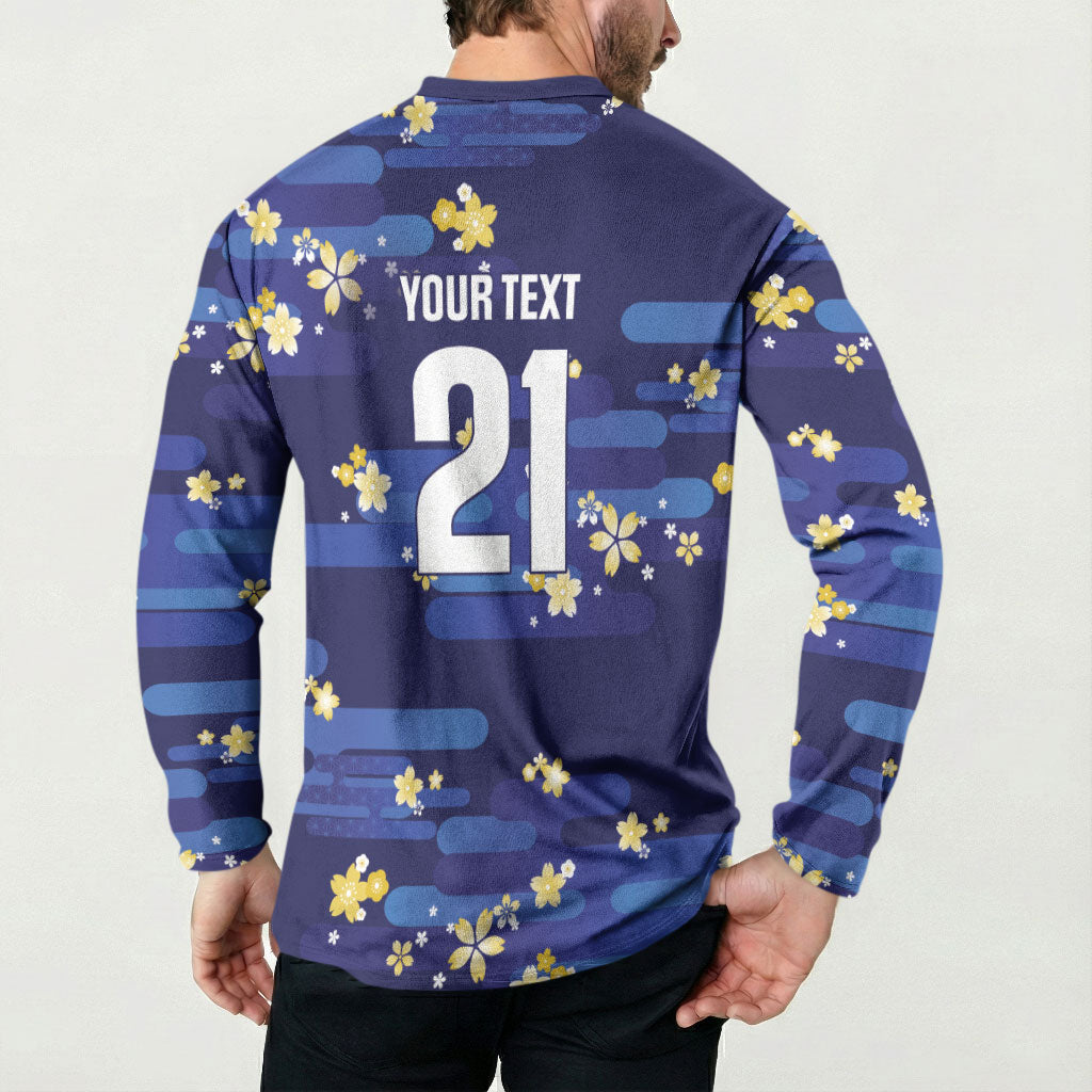 2026 Autumn Rugby Nations Japan Custom Button Sweatshirt Blue Sakura Japanese Asanoha Seigaiha