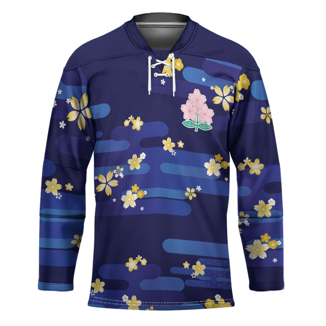 2026 Autumn Rugby Nations Japan Custom Hockey Jersey Blue Sakura Japanese Asanoha Seigaiha
