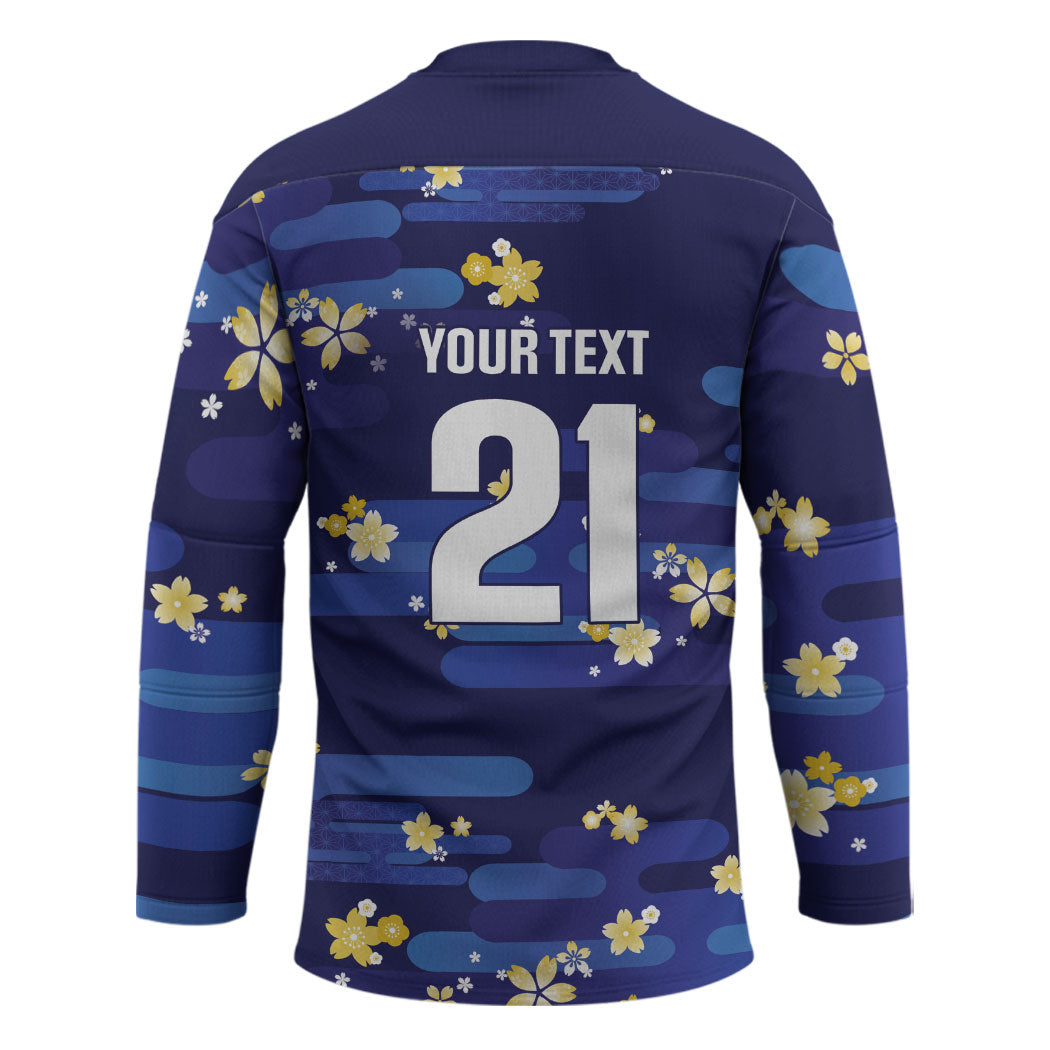 2026 Autumn Rugby Nations Japan Custom Hockey Jersey Blue Sakura Japanese Asanoha Seigaiha