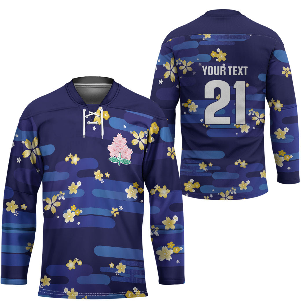 2026 Autumn Rugby Nations Japan Custom Hockey Jersey Blue Sakura Japanese Asanoha Seigaiha