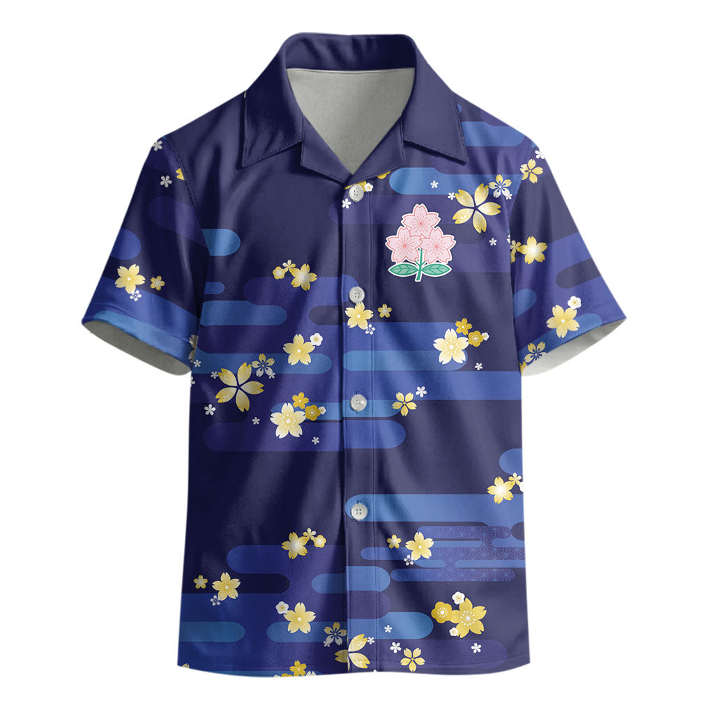 2026 Autumn Rugby Nations Japan Custom Kid Hawaiian Shirt Blue Sakura Japanese Asanoha Seigaiha