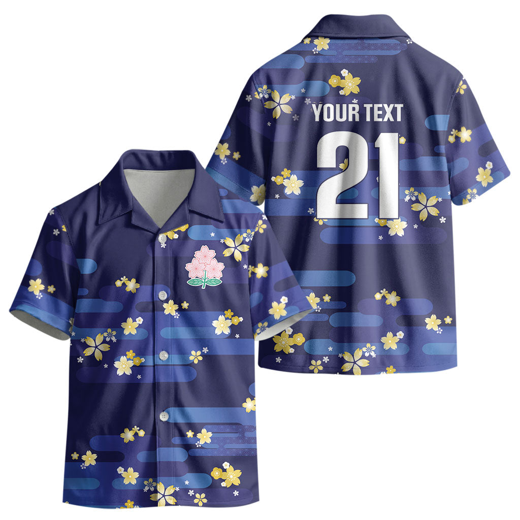2026 Autumn Rugby Nations Japan Custom Kid Hawaiian Shirt Blue Sakura Japanese Asanoha Seigaiha