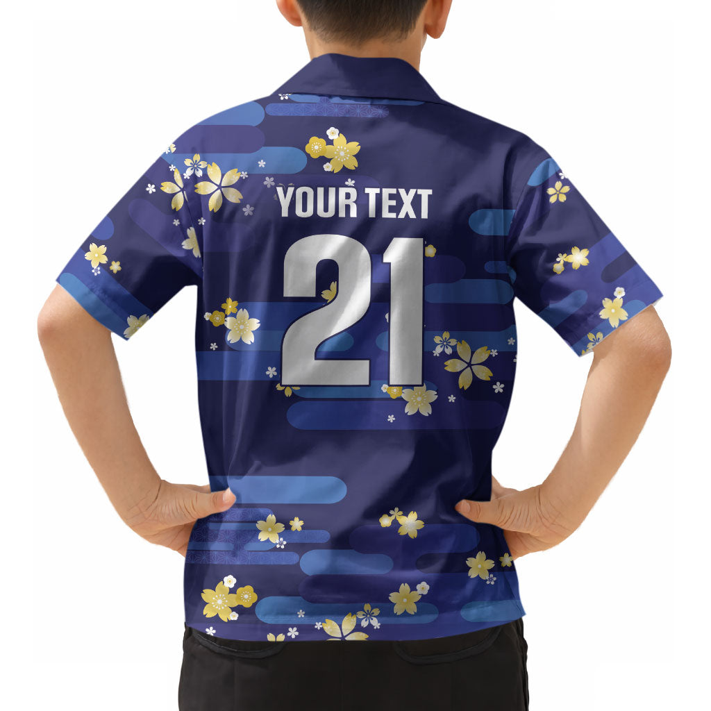 2026 Autumn Rugby Nations Japan Custom Kid Hawaiian Shirt Blue Sakura Japanese Asanoha Seigaiha