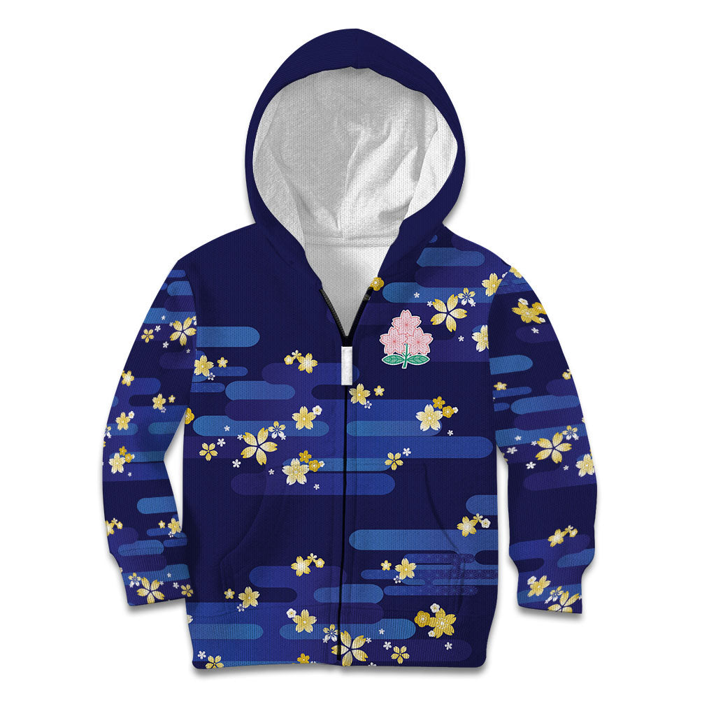 2026 Autumn Rugby Nations Japan Custom Kid Hoodie Blue Sakura Japanese Asanoha Seigaiha