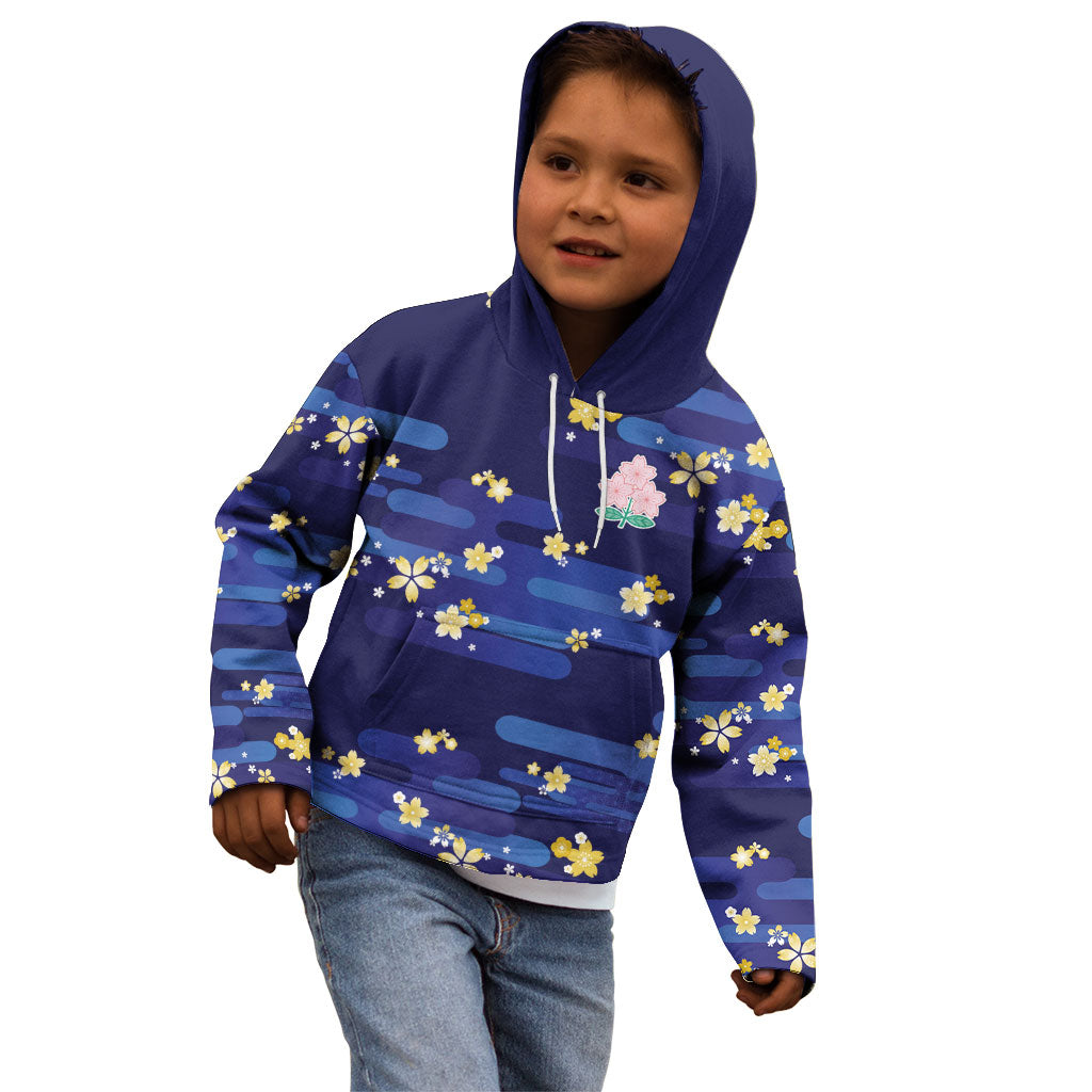 2026 Autumn Rugby Nations Japan Custom Kid Hoodie Blue Sakura Japanese Asanoha Seigaiha