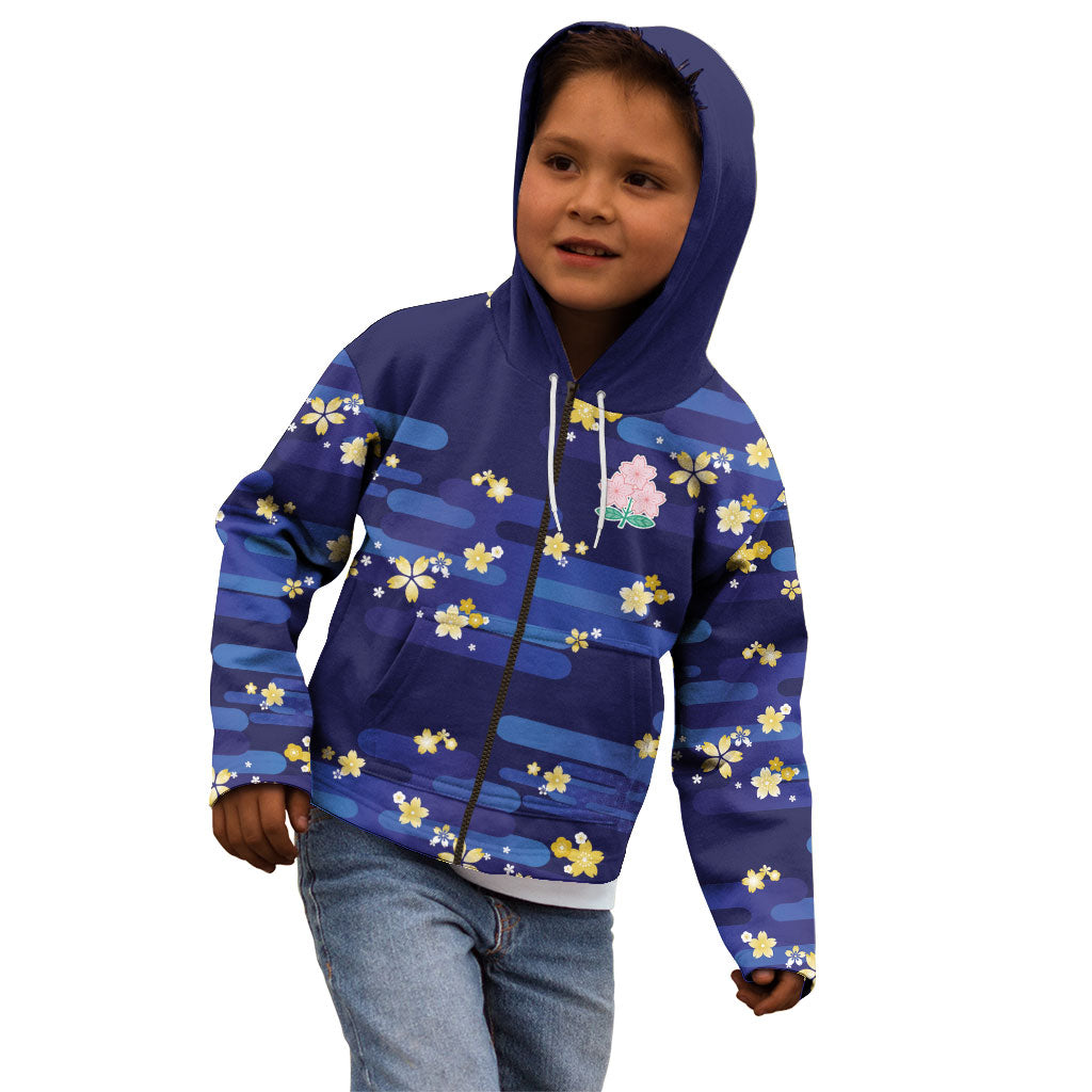 2026 Autumn Rugby Nations Japan Custom Kid Hoodie Blue Sakura Japanese Asanoha Seigaiha