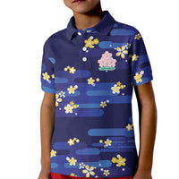 2026 Autumn Rugby Nations Japan Custom Kid Polo Shirt Blue Sakura Japanese Asanoha Seigaiha