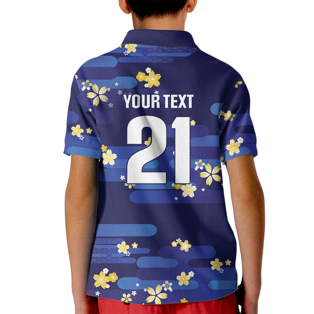 2026 Autumn Rugby Nations Japan Custom Kid Polo Shirt Blue Sakura Japanese Asanoha Seigaiha