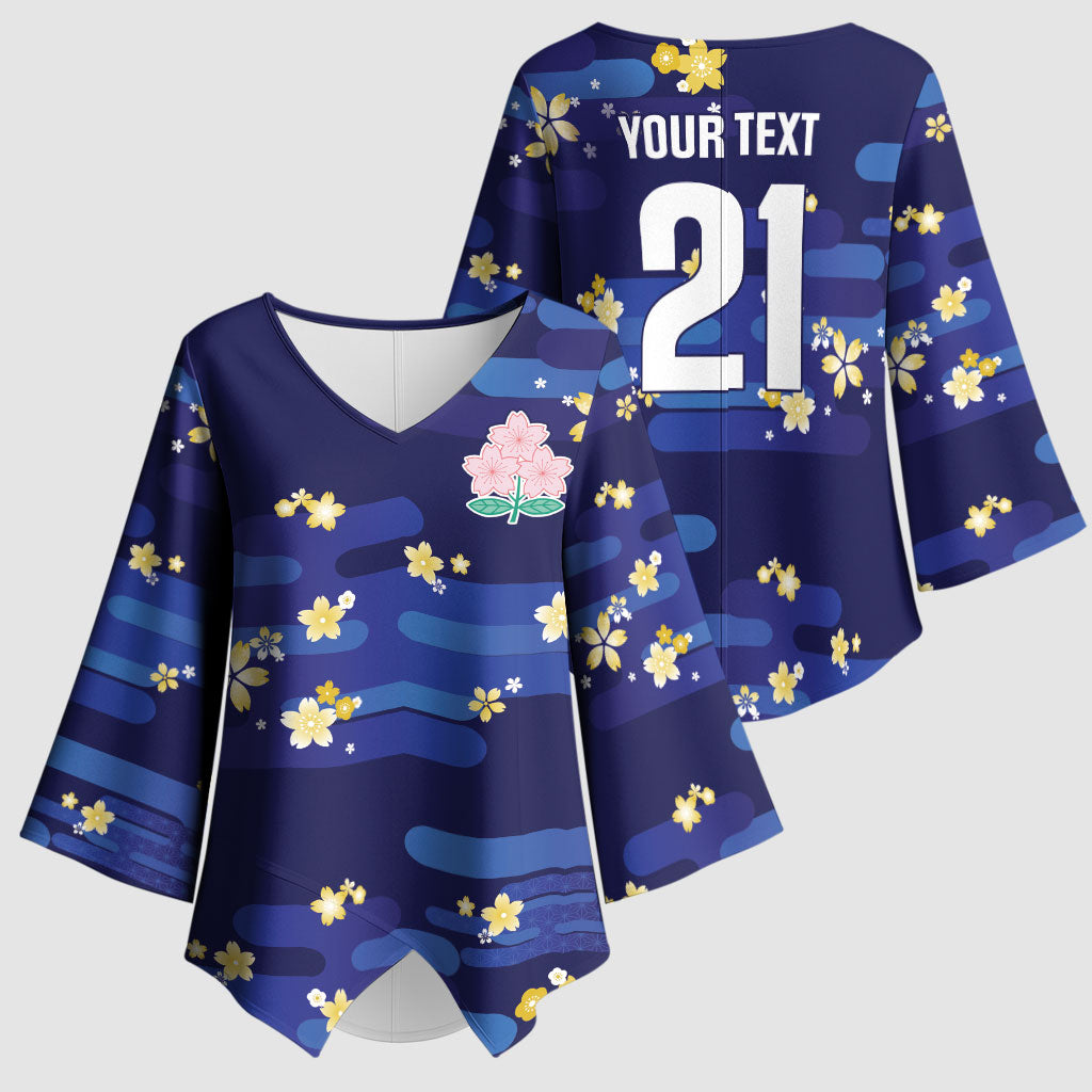 2026 Autumn Rugby Nations Japan Custom Kimono Sleeve Blouse Blue Sakura Japanese Asanoha Seigaiha
