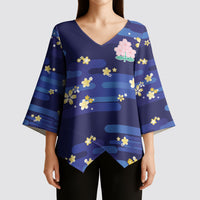 2026 Autumn Rugby Nations Japan Custom Kimono Sleeve Blouse Blue Sakura Japanese Asanoha Seigaiha