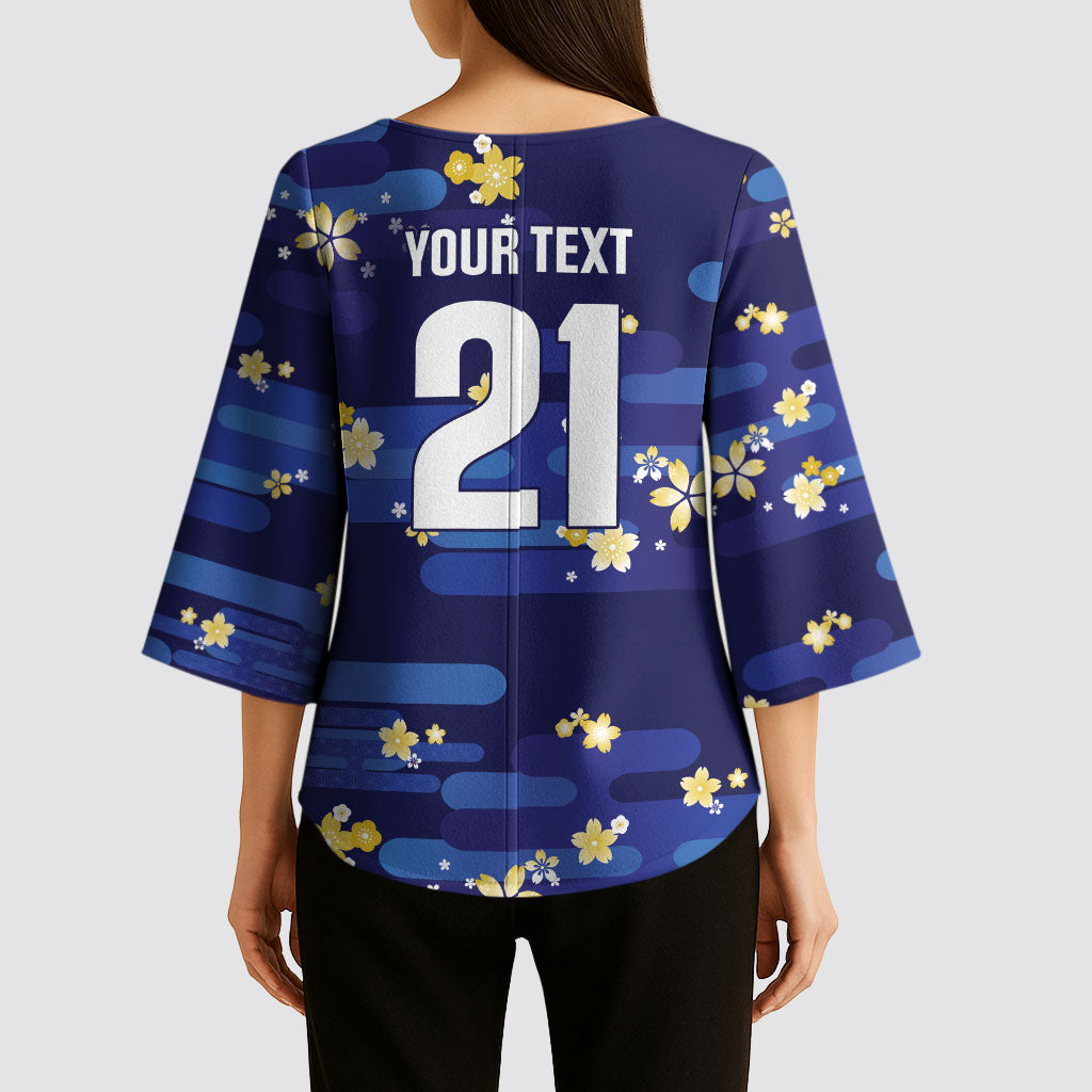 2026 Autumn Rugby Nations Japan Custom Kimono Sleeve Blouse Blue Sakura Japanese Asanoha Seigaiha