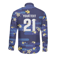 2026 Autumn Rugby Nations Japan Custom Long Sleeve Button Shirt Blue Sakura Japanese Asanoha Seigaiha