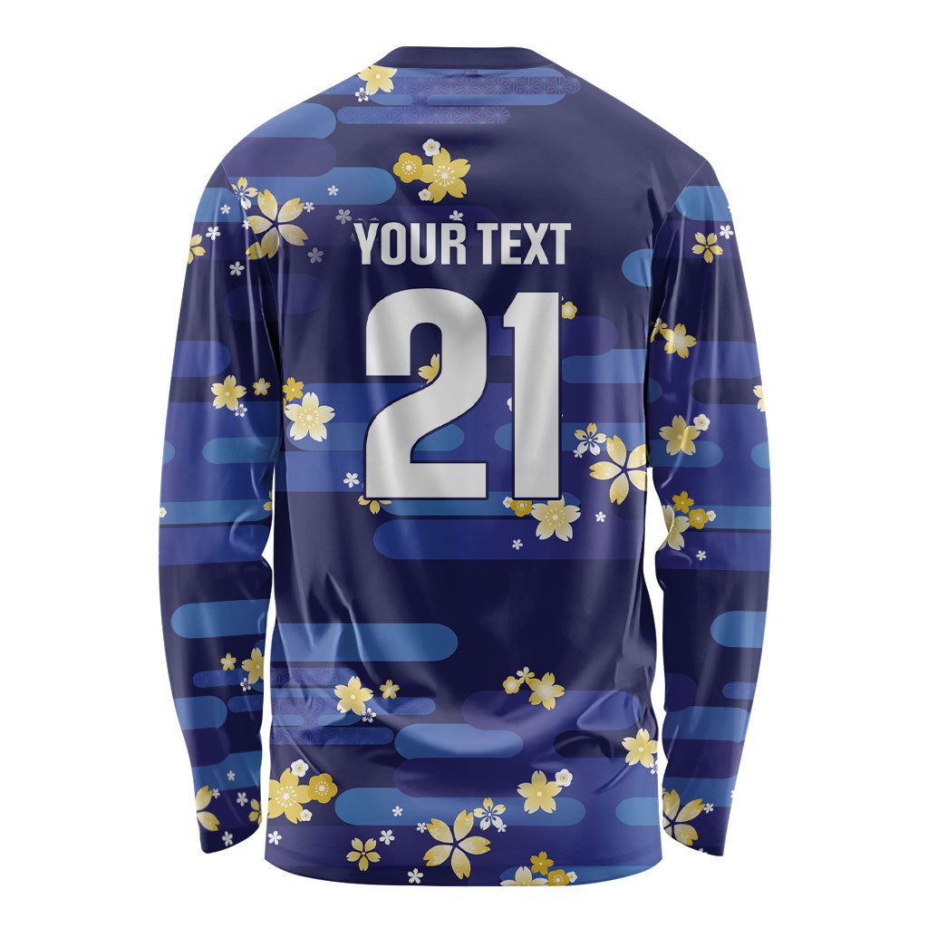 2026 Autumn Rugby Nations Japan Custom Long Sleeve Shirt Blue Sakura Japanese Asanoha Seigaiha