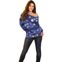 2026 Autumn Rugby Nations Japan Custom Off Shoulder Sweater Blue Sakura Japanese Asanoha Seigaiha
