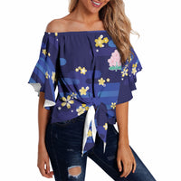2026 Autumn Rugby Nations Japan Custom Off Shoulder Wrap Waist Top Blue Sakura Japanese Asanoha Seigaiha