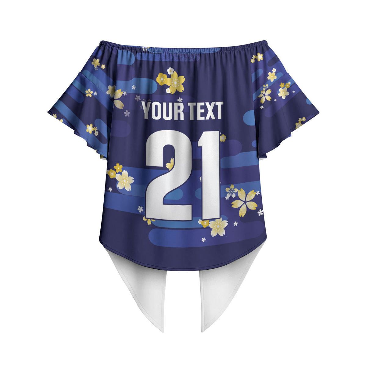 2026 Autumn Rugby Nations Japan Custom Off Shoulder Wrap Waist Top Blue Sakura Japanese Asanoha Seigaiha