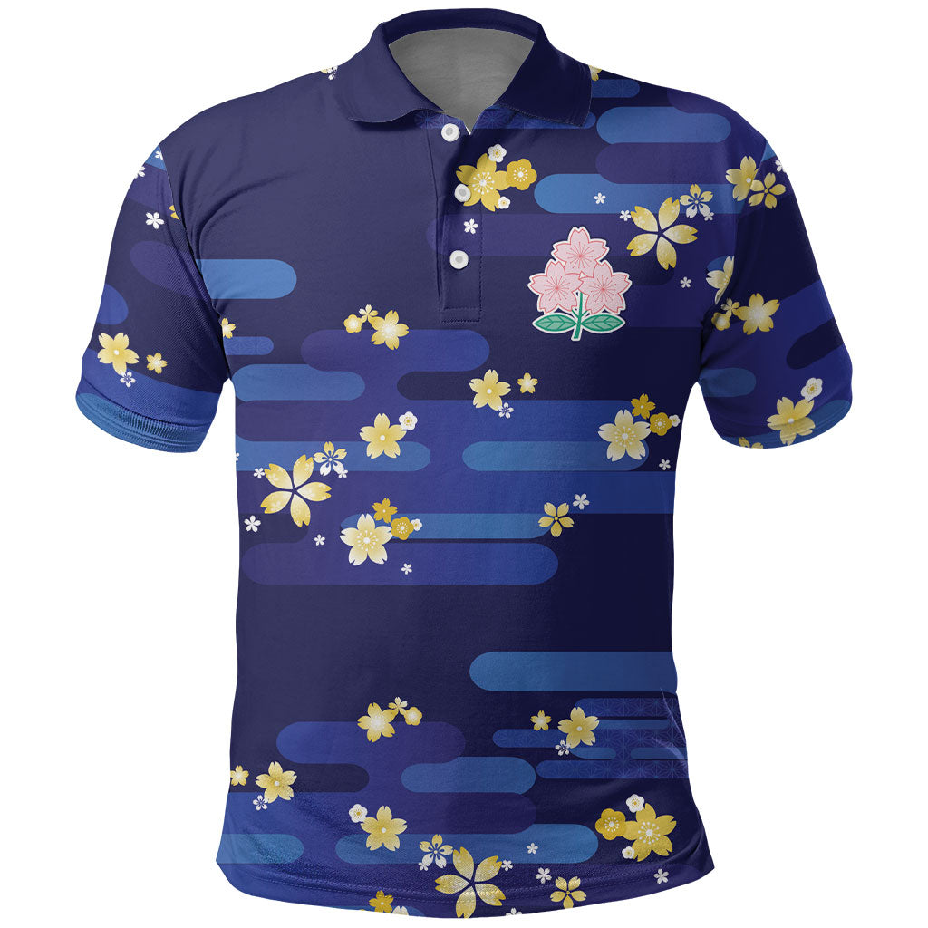 2026 Autumn Rugby Nations Japan Custom Polo Shirt Blue Sakura Japanese Asanoha Seigaiha