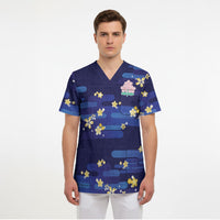 2026 Autumn Rugby Nations Japan Custom Scrub Top Blue Sakura Japanese Asanoha Seigaiha