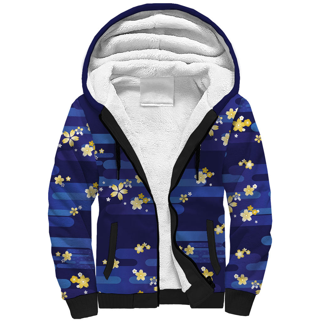 2026 Autumn Rugby Nations Japan Custom Sherpa Hoodie Blue Sakura Japanese Asanoha Seigaiha