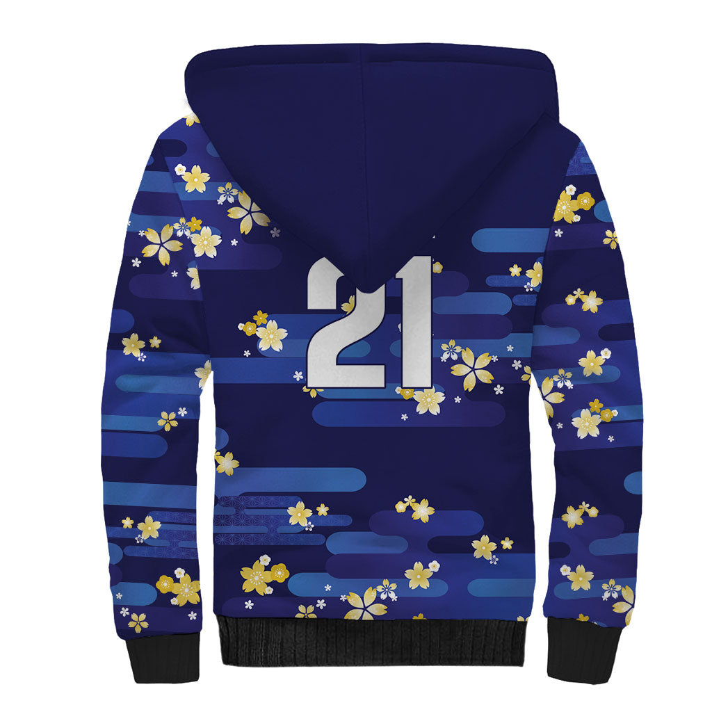 2026 Autumn Rugby Nations Japan Custom Sherpa Hoodie Blue Sakura Japanese Asanoha Seigaiha