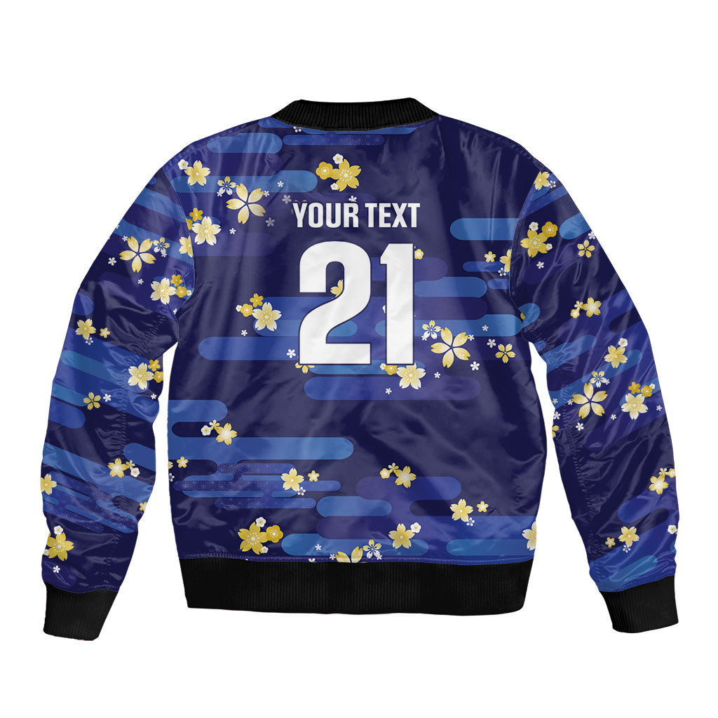 2026 Autumn Rugby Nations Japan Custom Sleeve Zip Bomber Jacket Blue Sakura Japanese Asanoha Seigaiha