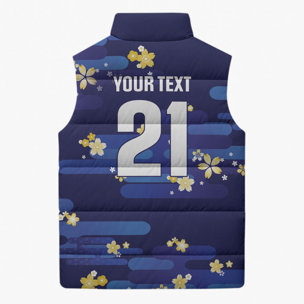 2026 Autumn Rugby Nations Japan Custom Sleeveless Puffer Jacket Blue Sakura Japanese Asanoha Seigaiha