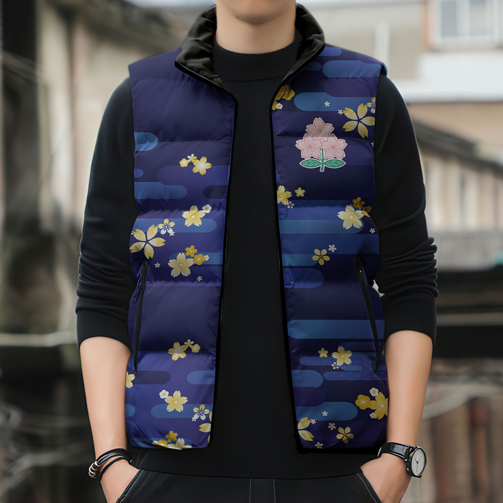 2026 Autumn Rugby Nations Japan Custom Sleeveless Puffer Jacket Blue Sakura Japanese Asanoha Seigaiha