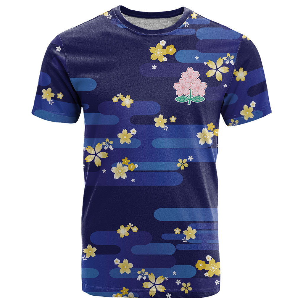2026 Autumn Rugby Nations Japan Custom T Shirt Blue Sakura Japanese Asanoha Seigaiha