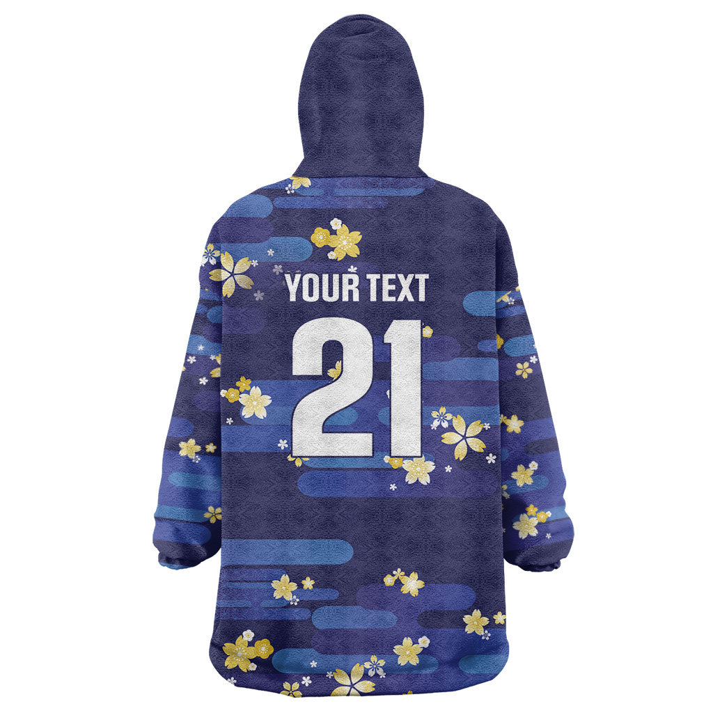 2026 Autumn Rugby Nations Japan Custom Wearable Blanket Hoodie Blue Sakura Japanese Asanoha Seigaiha