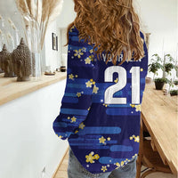 2026 Autumn Rugby Nations Japan Custom Women Casual Shirt Blue Sakura Japanese Asanoha Seigaiha