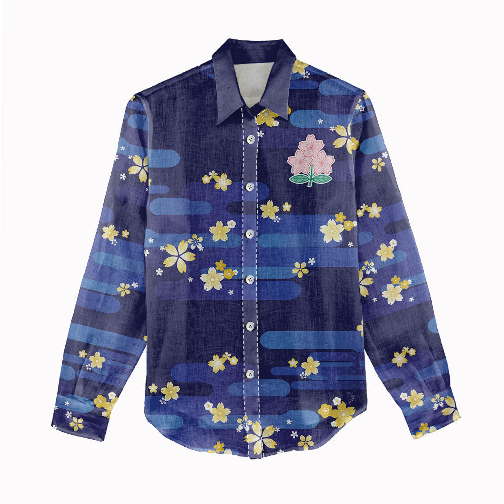 2026 Autumn Rugby Nations Japan Custom Women Casual Shirt Blue Sakura Japanese Asanoha Seigaiha