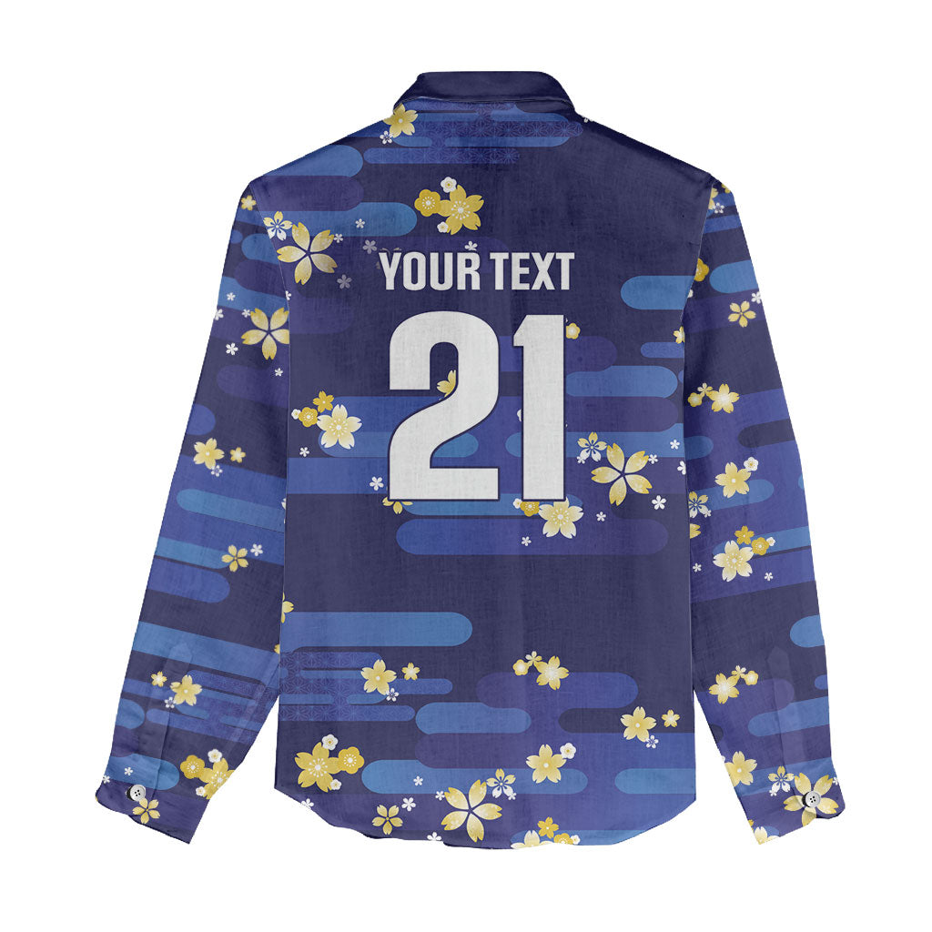 2026 Autumn Rugby Nations Japan Custom Women Casual Shirt Blue Sakura Japanese Asanoha Seigaiha