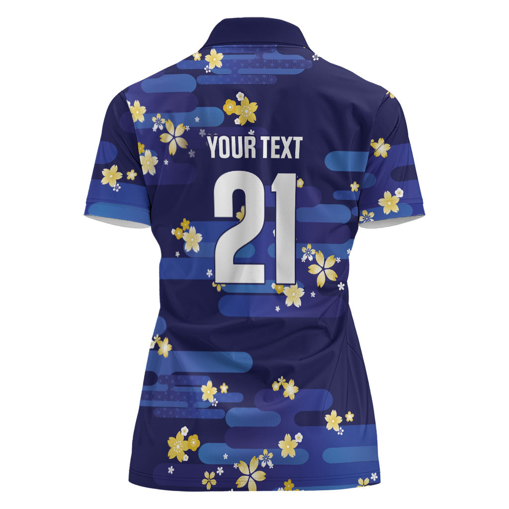2026 Autumn Rugby Nations Japan Custom Women Polo Shirt Blue Sakura Japanese Asanoha Seigaiha
