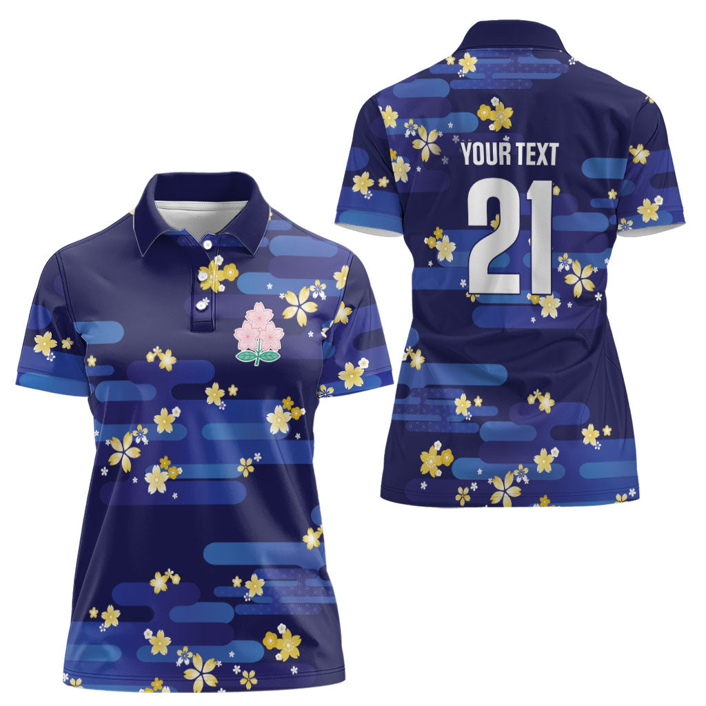 2026 Autumn Rugby Nations Japan Custom Women Polo Shirt Blue Sakura Japanese Asanoha Seigaiha