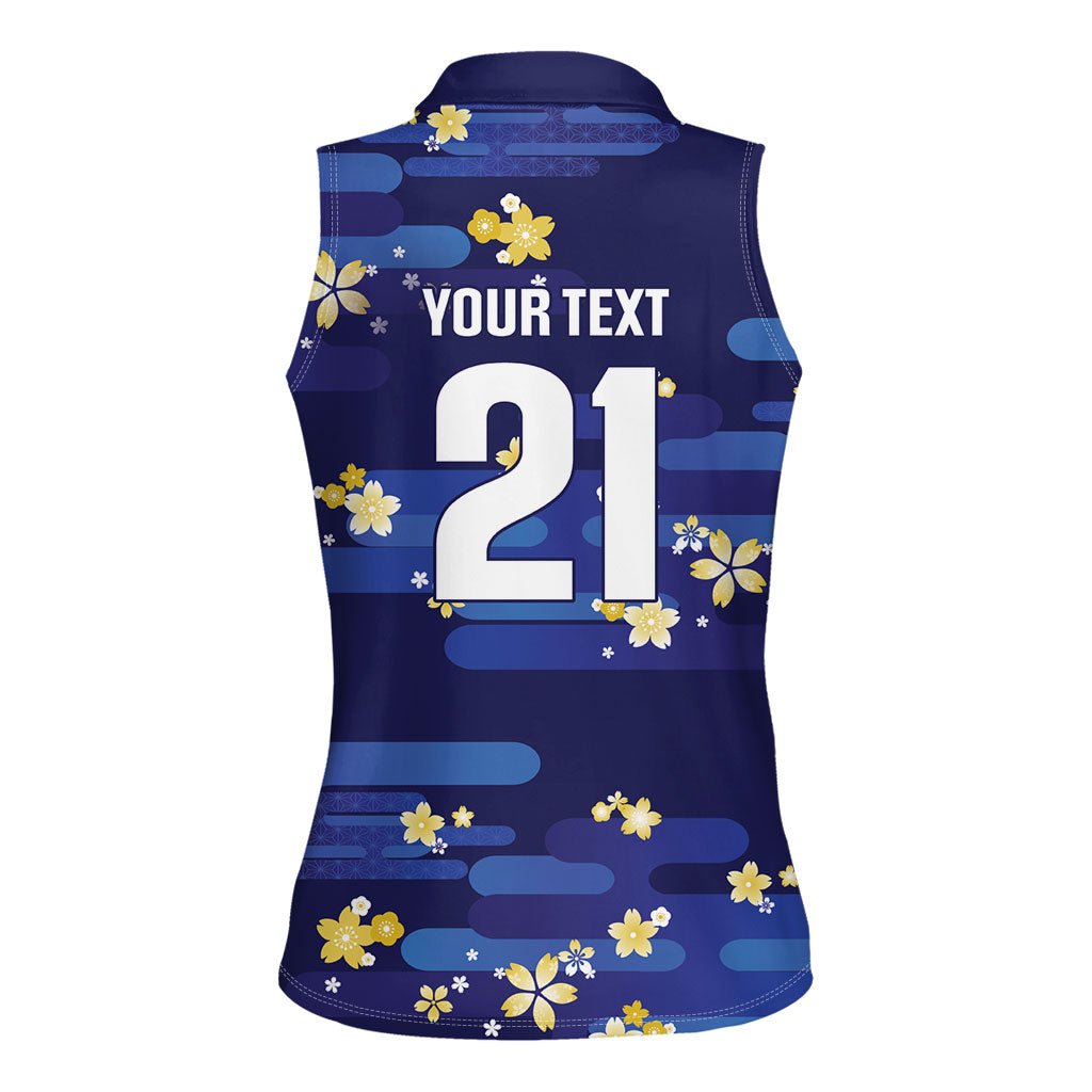 2026 Autumn Rugby Nations Japan Custom Women Sleeveless Polo Shirt Blue Sakura Japanese Asanoha Seigaiha