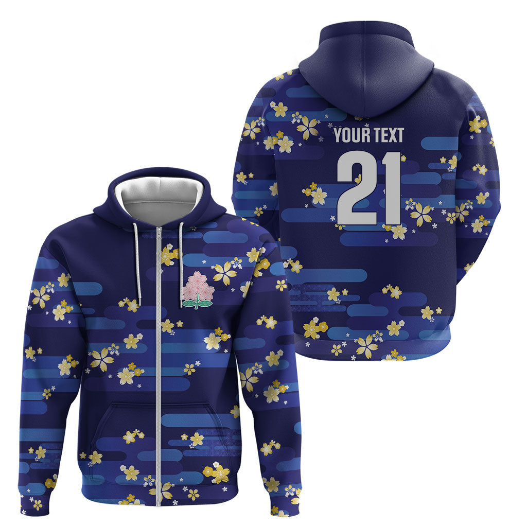 2026 Autumn Rugby Nations Japan Custom Zip Hoodie Blue Sakura Japanese Asanoha Seigaiha