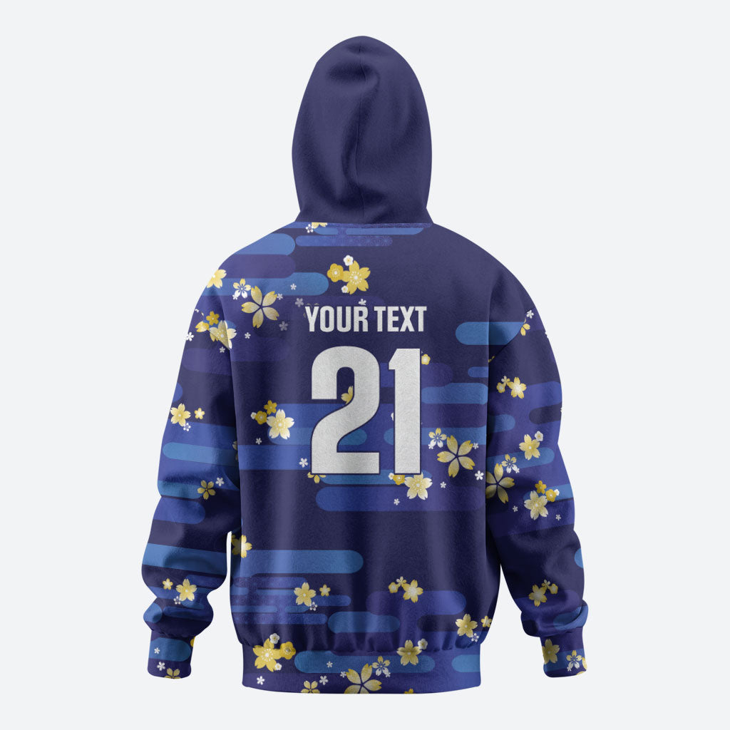 2026 Autumn Rugby Nations Japan Custom Zip Hoodie Blue Sakura Japanese Asanoha Seigaiha