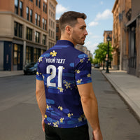 2026 Autumn Rugby Nations Japan Custom Zipper Polo Shirt Blue Sakura Japanese Asanoha Seigaiha