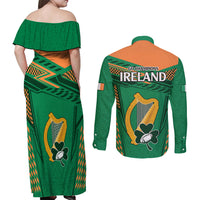 Ireland Rugby Couples Matching Off Shoulder Maxi Dress and Long Sleeve Button Shirts 2023 World Cup Shamrock Sporty Style LT9 - Wonder Print Shop