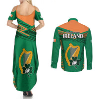 Ireland Rugby Couples Matching Summer Maxi Dress and Long Sleeve Button Shirts 2023 World Cup Shamrock Sporty Style LT9 - Wonder Print Shop